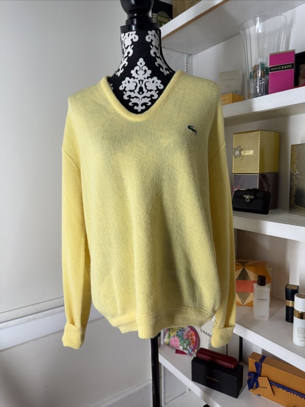 Vintage 70's /80's Izod Lacoste Mens Yellow V-Neck Sweater XL Great Condition